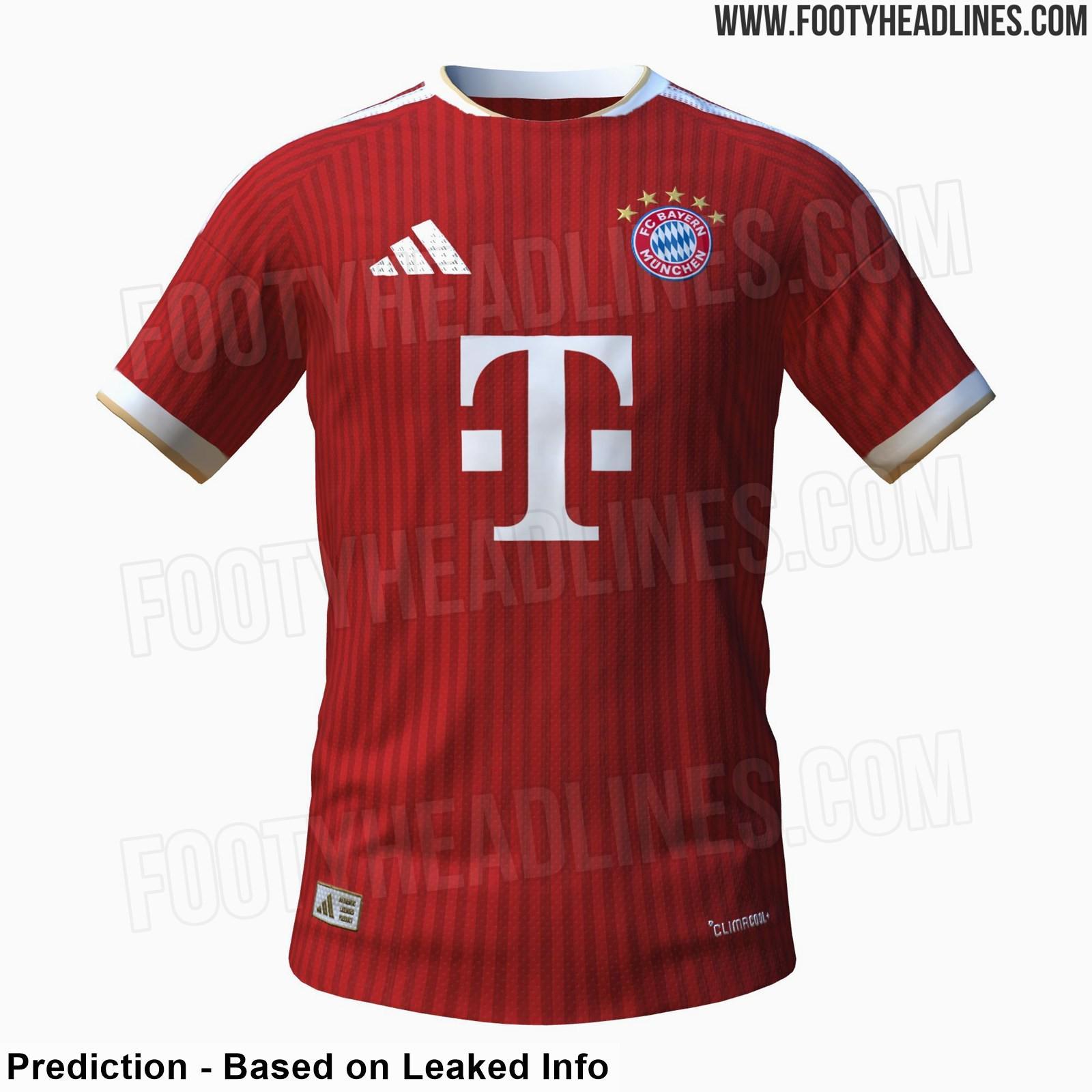 拜仁26/27赛季主场球衣谍照:红色基调搭配领口袖口金色线条